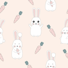 Seamless pattern of Cute Rabbit and Carrot Design.
