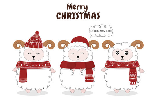 Cute sheep are celebrating Christmas.