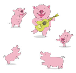 pig year, pigs party singing and dancing.