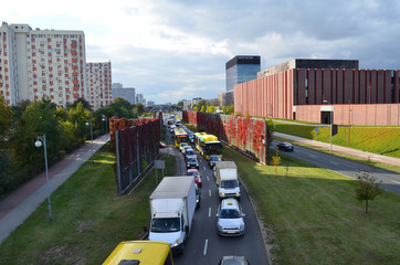 Korki w centrum Katowic w godzinach szczytu/Traffic jams in Katowice by ruch hour, Silesia, Poland - obrazy, fototapety, plakaty