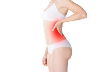 Fototapeta na wymiar Back pain, kidney inflammation, ache in woman's body