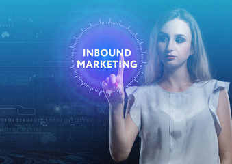 The concept of business, technology, the Internet and the network. A young entrepreneur working on a virtual screen of the future and sees the inscription: Inbound marketing