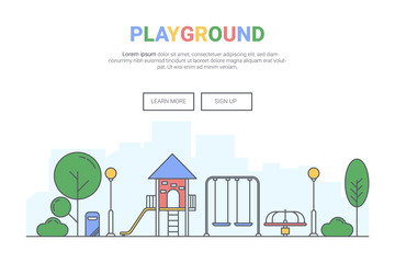Landscape playground on public park concept. .design for theme landing page website. Thine Line art.