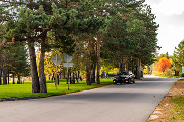 Obraz premium Car driving on the road in the village