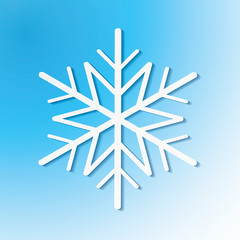 Single white snowflake on blue background. Vector eps10 illustration for winter holiday design