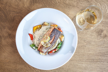 White plate with meal of the day