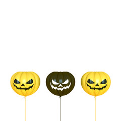 Smiling yellow and black balloons pumpkin shape, isolated on white background, Design creative concept for happy Halloween festival, 3D rendering illustration.