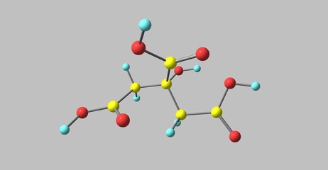 Citric acid molecular structure isolated on grey