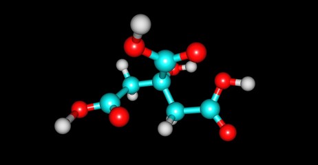 Citric acid molecular structure isolated on black