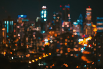 Blurred bokeh Chicago abstract cityscape skyline at night