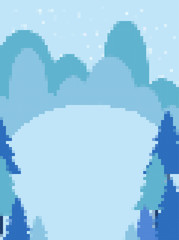 Fototapeta na wymiar Winter landscape pixel art. Snow and snowdrift. 8 bit Background for Christmas greeting card