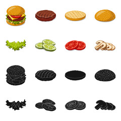 Naklejka premium Isolated object of burger and sandwich logo. Set of burger and slice stock symbol for web.