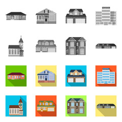 Isolated object of building and front symbol. Set of building and roof stock vector illustration.
