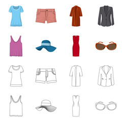 Vector illustration of woman and clothing sign. Set of woman and wear stock vector illustration.