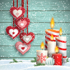 Christmas still-life with hearts and five candles