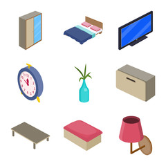 Isolated object of bedroom and room symbol. Set of bedroom and furniture vector icon for stock.