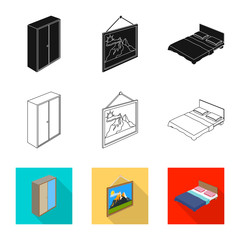 Vector design of bedroom and room icon. Collection of bedroom and furniture vector icon for stock.