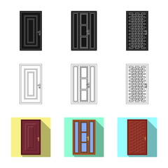 Vector illustration of door and front logo. Collection of door and wooden vector icon for stock.