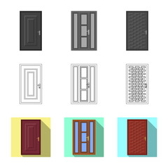 Isolated object of door and front sign. Collection of door and wooden stock vector illustration.