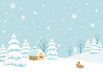 Winter landscape with rabbit.