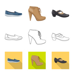 Isolated object of footwear and woman symbol. Collection of footwear and foot stock vector illustration.