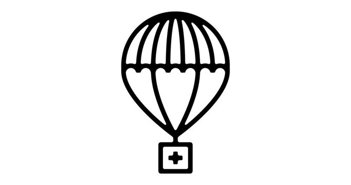 Parachute line icon motion graphic animation with alpha channel.