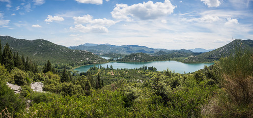 Fototapeta na wymiar Panorama of beautiful Bacina lakes in Dalmatia,Croatia - holiday destination