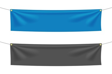 Black and blue textile banners with folds