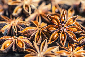 Food Background with Close-up of Star Anise. Selective Focus