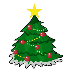 Christmas tree with balls and a star. Vector illustration.