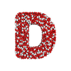 pills letter D - Capital 3d pharmaceutical font - therapy, laboratory or healthcare concept