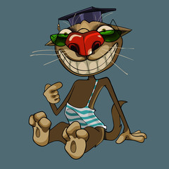 cartoon cat in hat and glasses smiles broadly