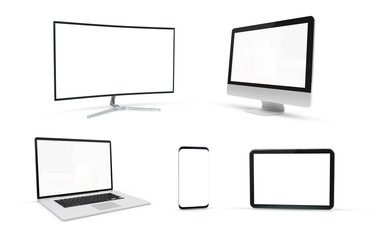 Modern tech devices collection isolated 3d rendering