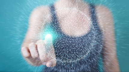 Businesswoman using digital network connection sphere 3D rendering