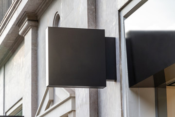 Store brand sign mockup on marble wall