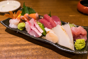 Japanese sashimi in restaurant