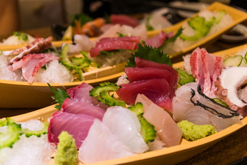 Japanese sashimi in restaurant