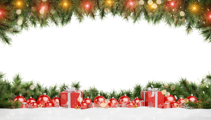 Red and white christmas baubles isolated 3D rendering