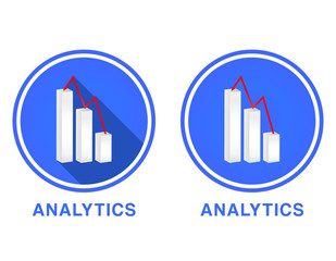 Round Flat Analytics Icon, graph with different columns, positive business graph width red Arrow vector illustration