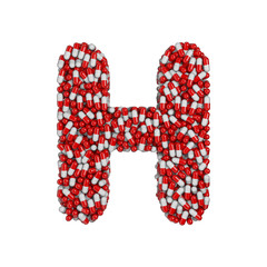 pills letter H - Upper-case 3d pharmaceutical font - therapy, laboratory or healthcare concept