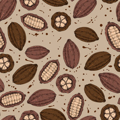 Hand drawn cocoa seamless pattern, vector