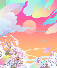 Fototapeta na wymiar summer space liquid smoke cloud sweet pastel background