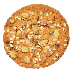 Round cereal cookies with sunflower seeds and oat flakes isolated