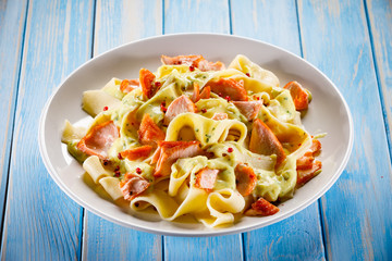 Pasta with salmon and sauce