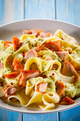 Pasta with salmon and sauce