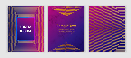 Modern geometric covers with  on the marble texture, fluid elements. Trendy colorful design with lines. Background for banner, poster, flyer, card, placard, party, invite.