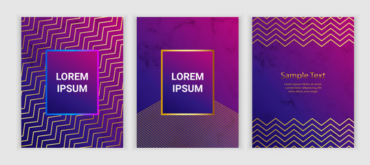 Modern geometric covers with  on the marble texture, fluid elements. Trendy colorful design with lines. Background for banner, poster, flyer, card, placard, party, invite.