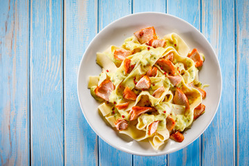 Pasta with salmon and sauce