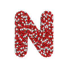 pills letter N - Capital 3d pharmaceutical font - therapy, laboratory or healthcare concept