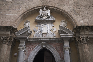 Palermo, Italy - September 07, 2018 : View of the main facade of Palermo cathedral
